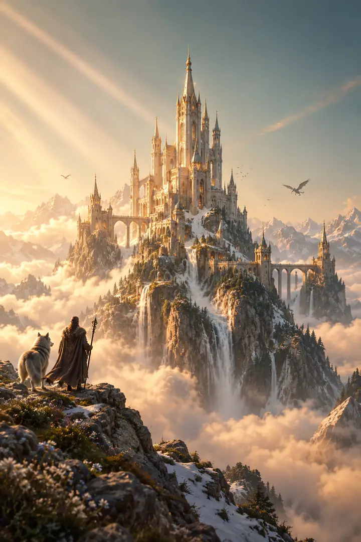 Fantasy castle on a dramatic mountain