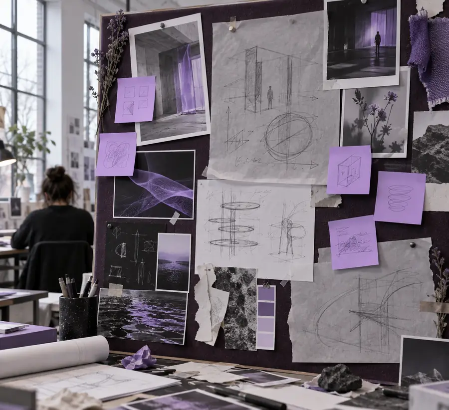 A rough student project concept with scattered notes and an unclear visual direction